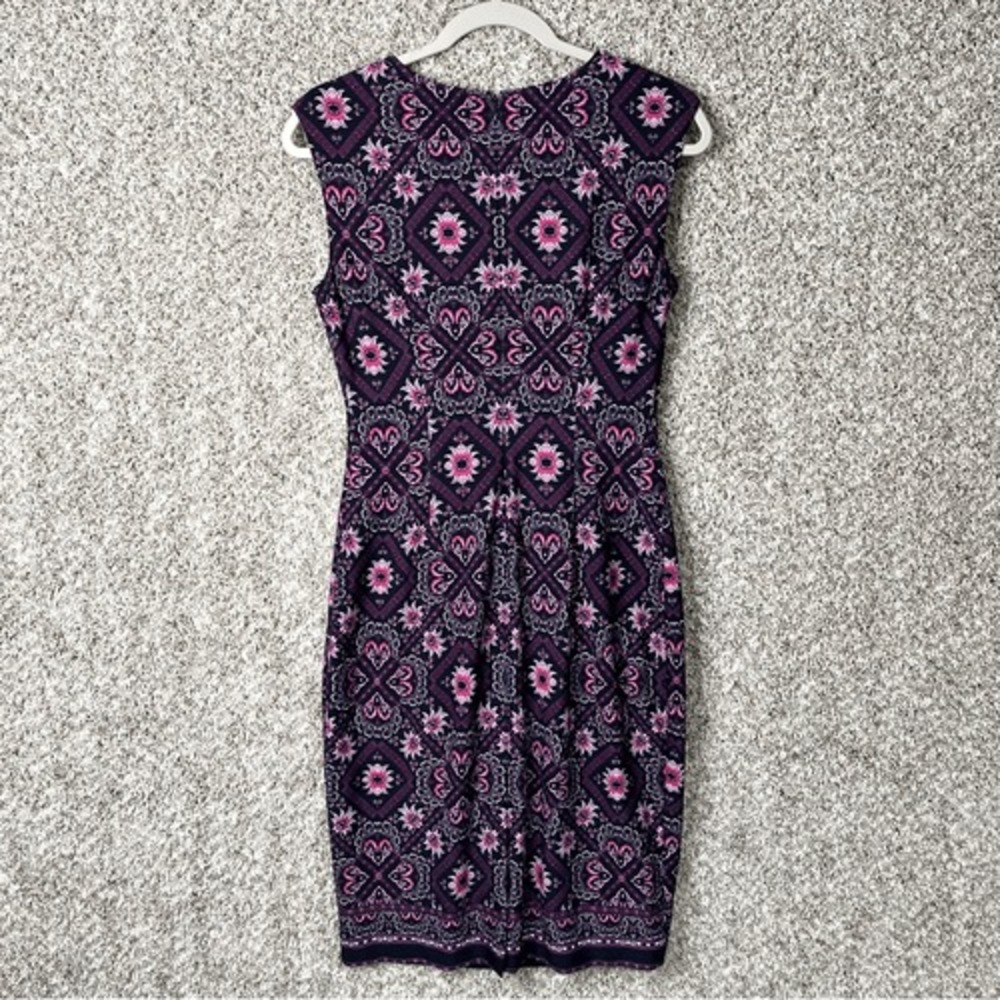 Vince Camuto Dress Women's 6‎ Black/Purple/Pink Floral Short Cap Sleeve Sheath - Picture 7 of 9